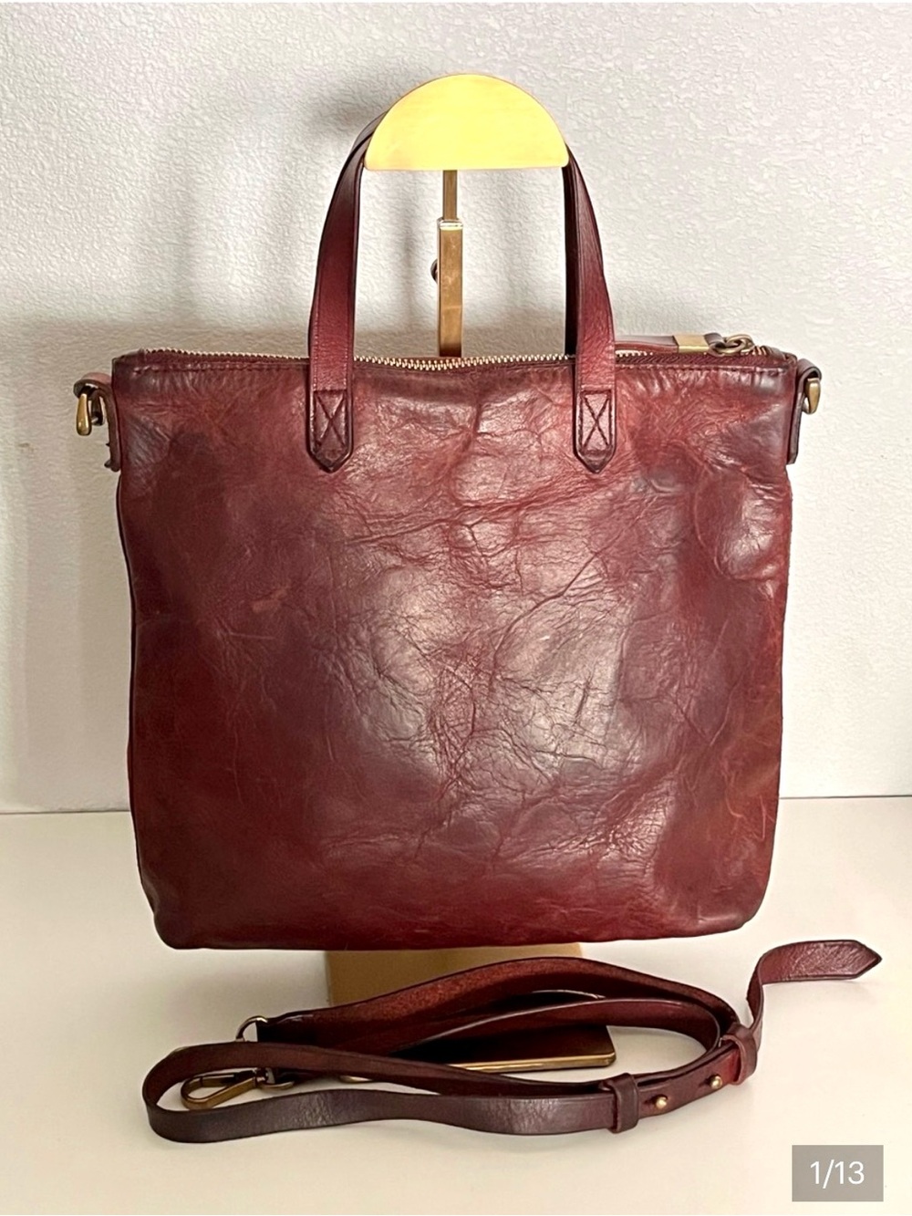 Madewell The Zip-Top Transport Crossbody Satchel Leather Bag Chocolate Brown